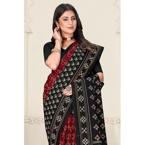 Tamaira Fashion Women's Warli Printed Sambalpuri Pure Cotton Mulmul Saree Without Blouse Piece(11481_Maroon)