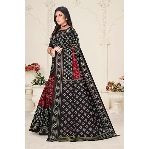 Tamaira Fashion Women's Warli Printed Sambalpuri Pure Cotton Mulmul Saree Without Blouse Piece(11481_Maroon)