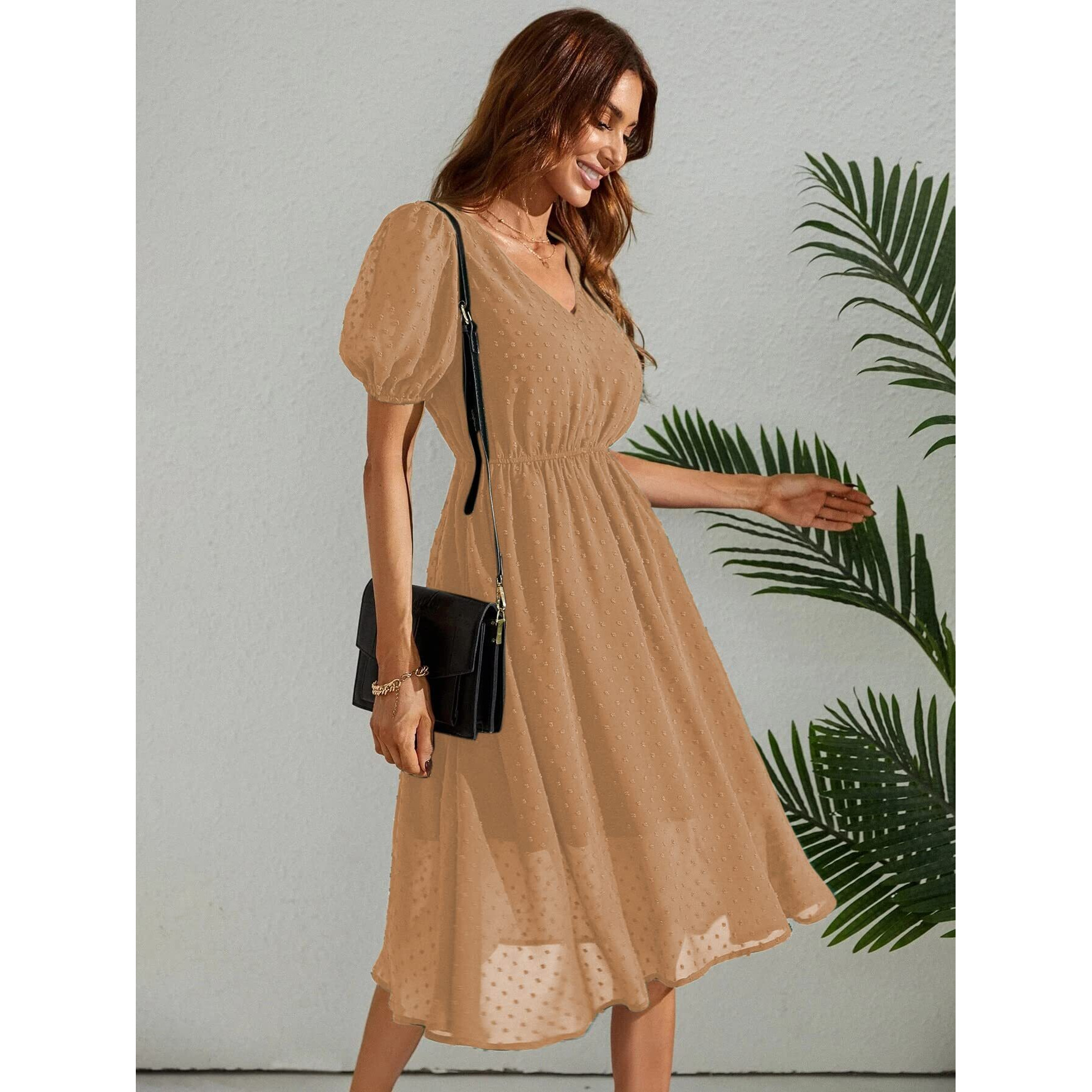 Tagas Women's Georgette A-Line Standard Dress (Op-3210-1-Beige-S_Beige