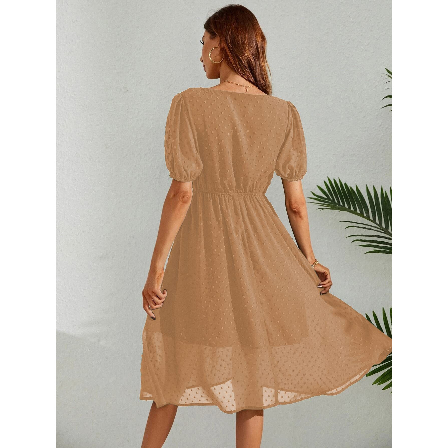 Tagas Women's Georgette A-Line Standard Dress (Op-3210-1-Beige-S_Beige