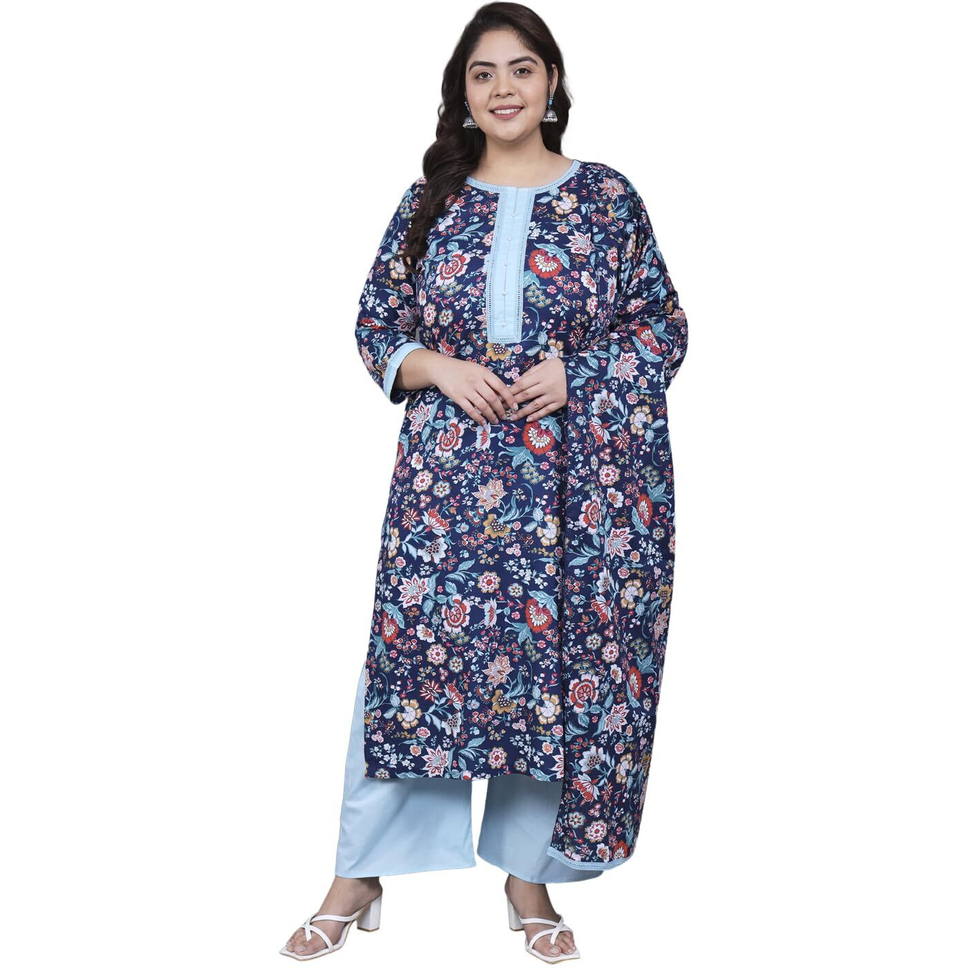 Tissu Women's Plus Size Multicolor Printed Pure Cotton Kurta & Palazzo With Dupatta (T_690_Multi_7Xl)