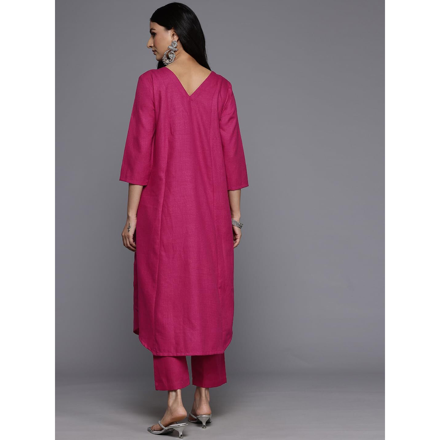 Varanga Women Magenta Solid A-Line Kurta Paired With Tonal Bottom