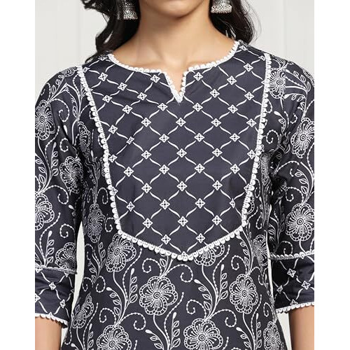Tadkee Women's Round Neck Printed Kurta With Palazzo | Kurta Set For Women (Nx-Plazzo-Pair-Box-108-Navy-Xxl)