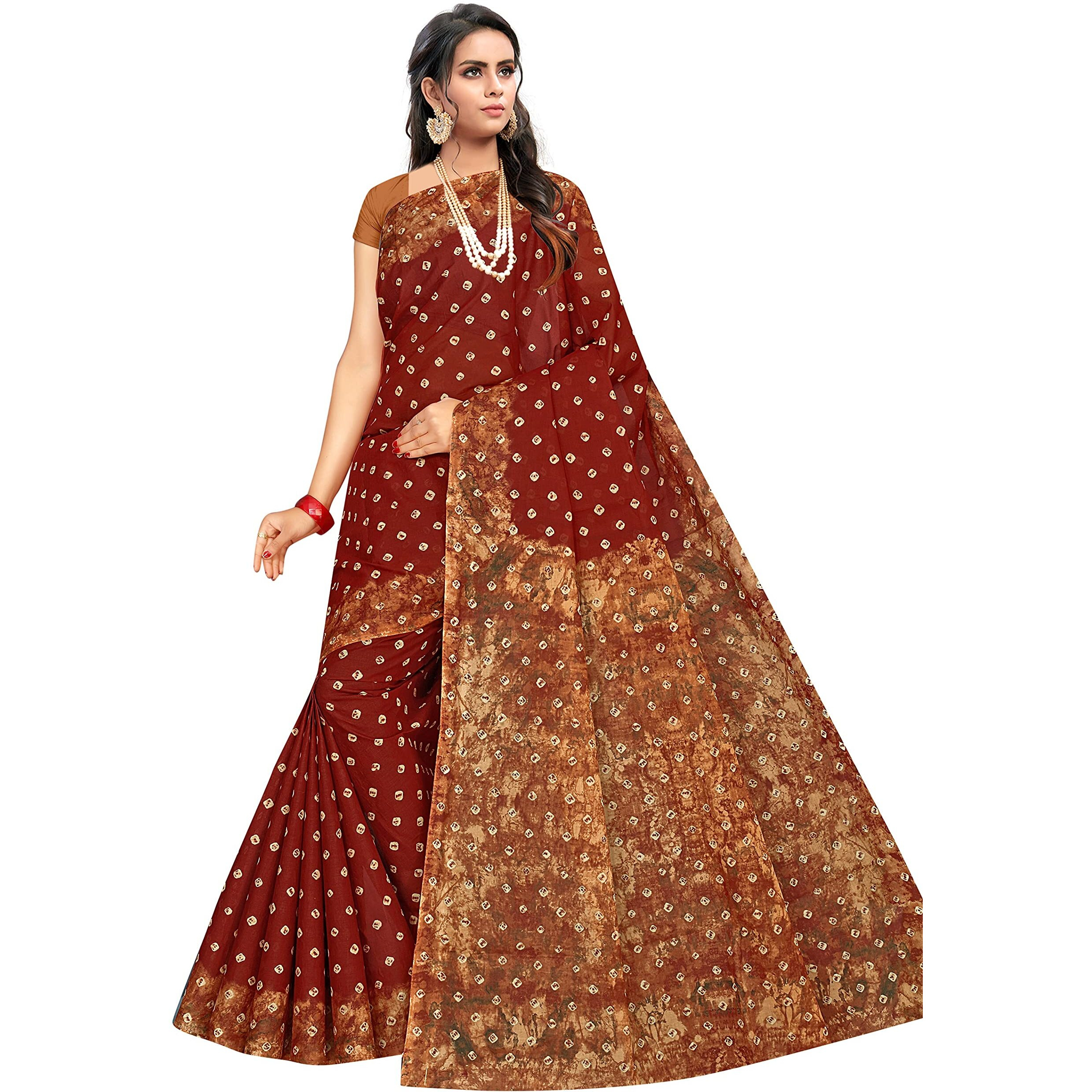 Tamaira Fashion Women's Plain Weave Pure Cotton Saree Without Blouse Piece (2355_Brown)