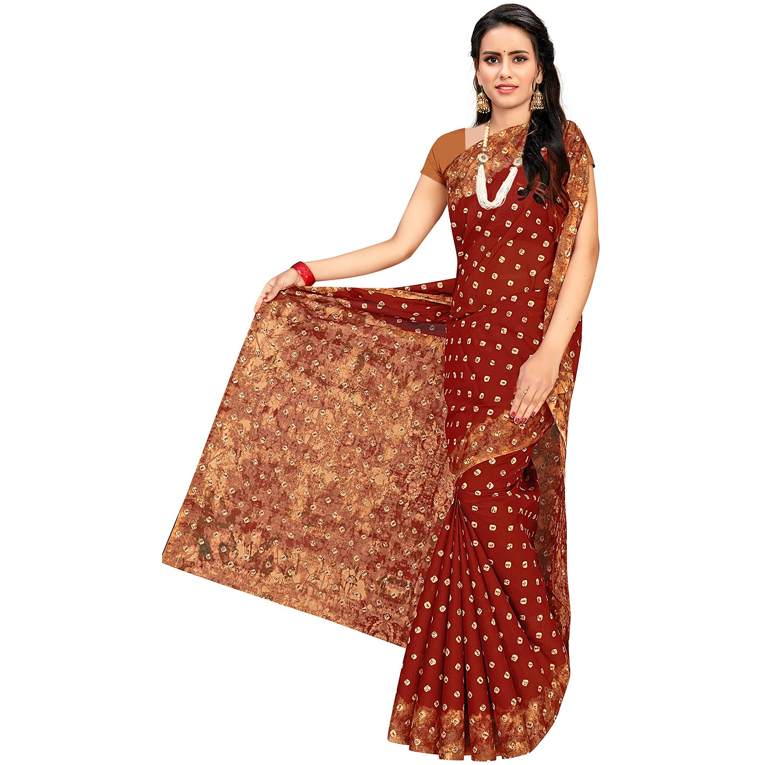 Tamaira Fashion Women's Plain Weave Pure Cotton Saree Without Blouse Piece (2355_Brown)