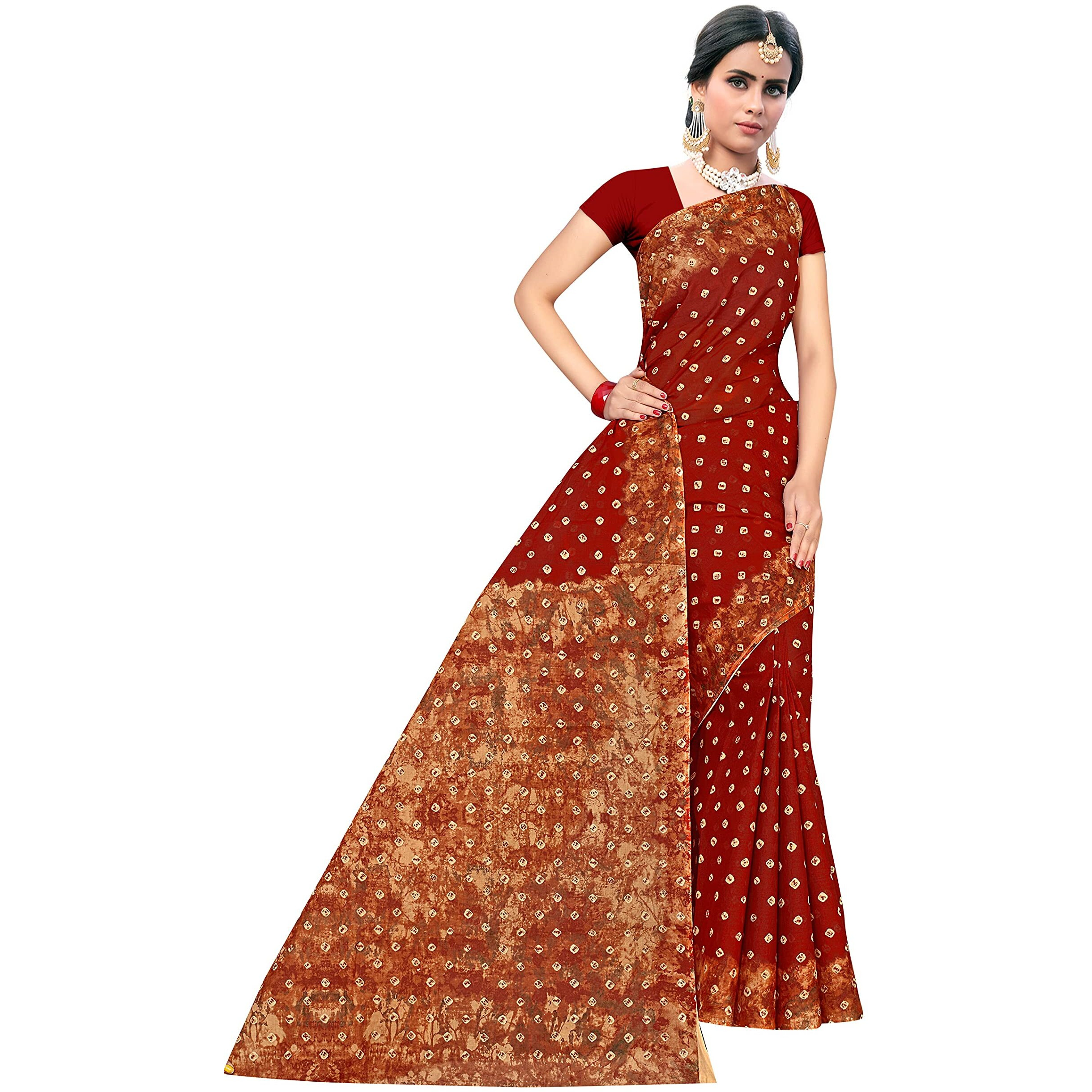Tamaira Fashion Women's Plain Weave Pure Cotton Saree Without Blouse Piece (2355_Brown)