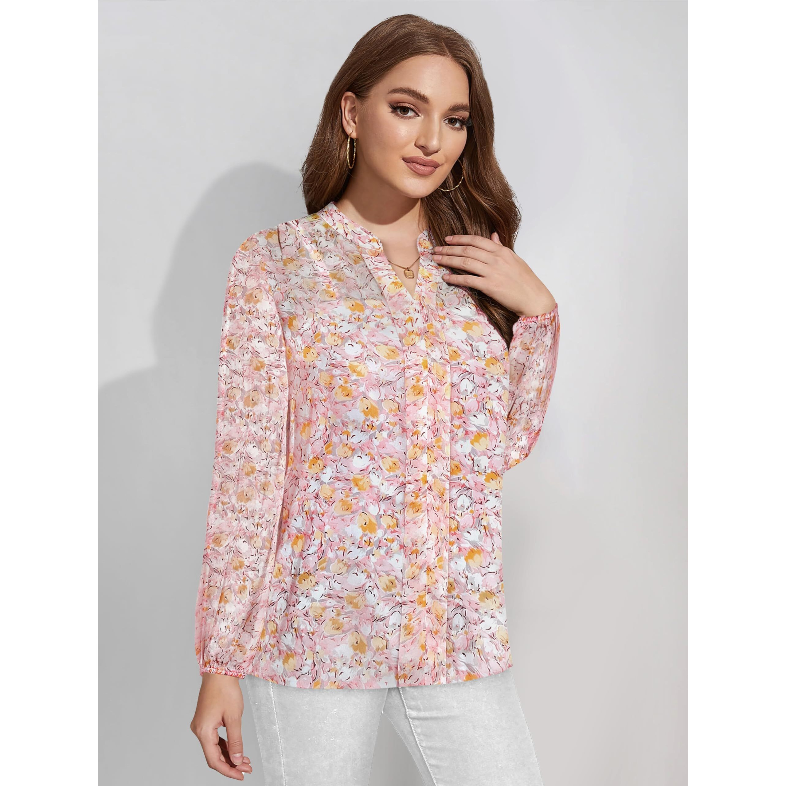 Toochki Women's Peach Georgette Floral Straight Western Top | Winter Top | Western Top | Top For Women | Latest Women Top | Trendy Women Top