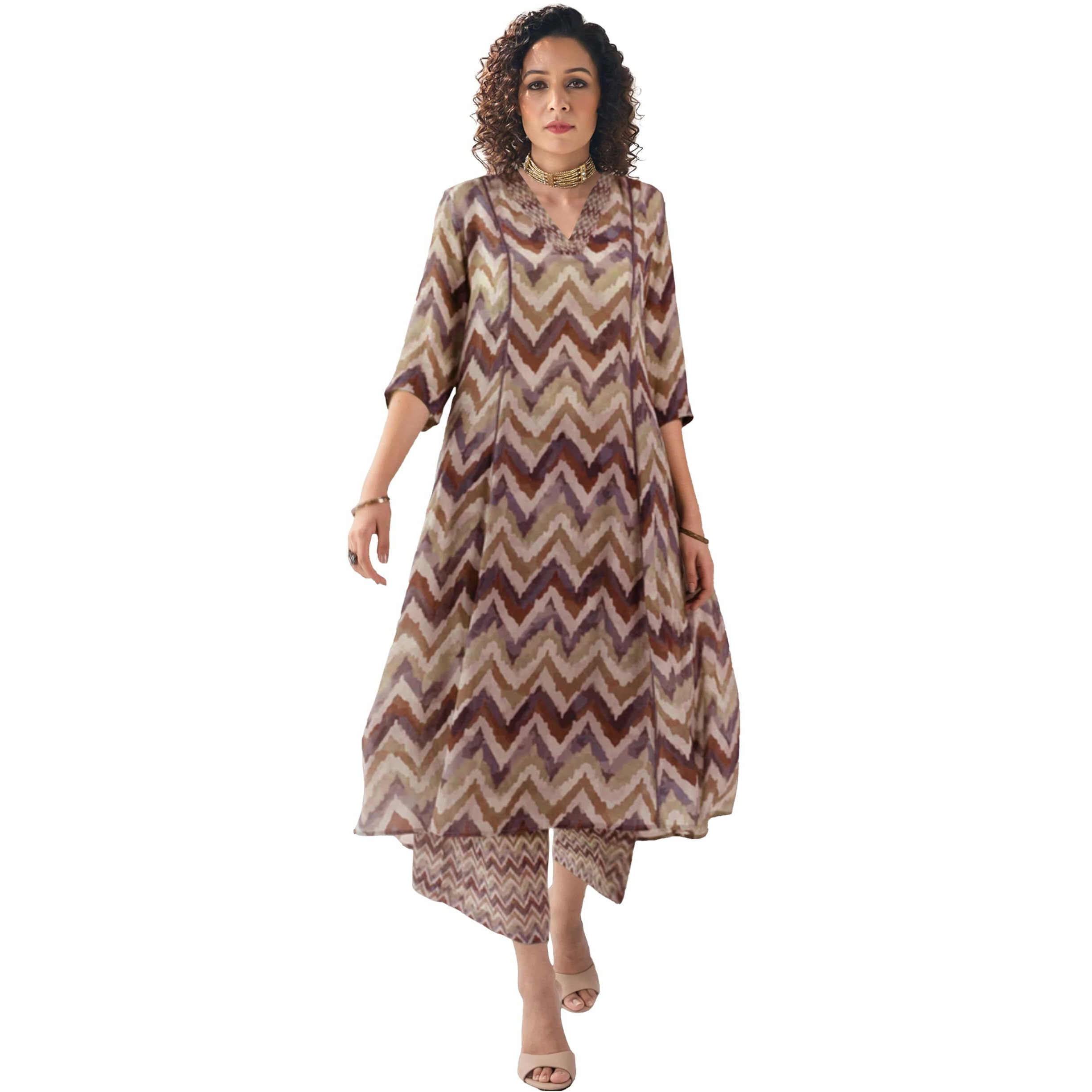 Toochki Women's Rayon Regular Kurta With Pant (Tkcbl-Ry-338-Bn-Ks/M_Brown