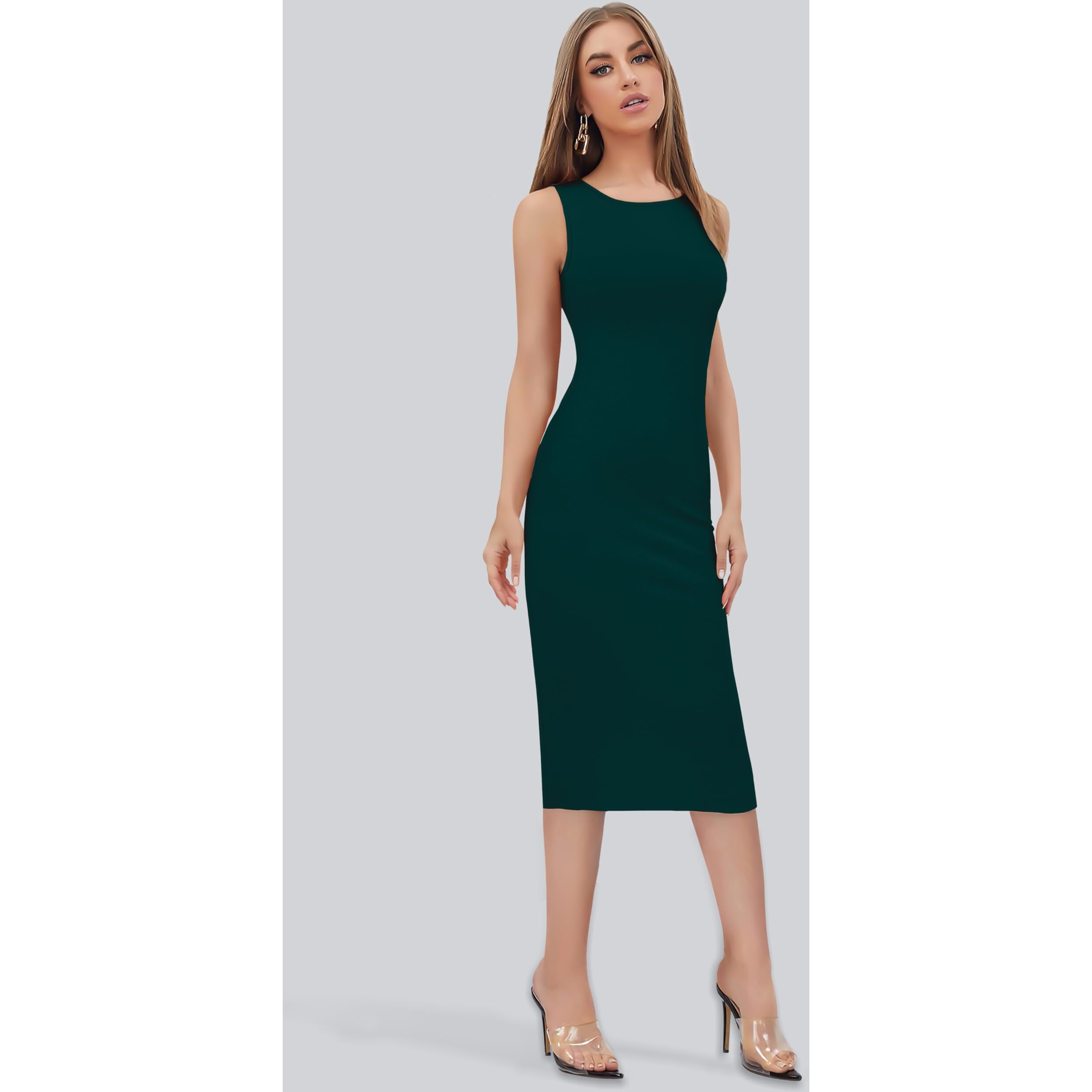 Toochki Women's Lycra Midi Bodycon (Toochki246-Dr-Cr2/Xs_Green