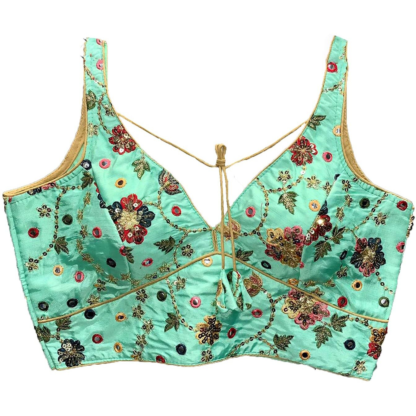 Vihu Fashion Women's Silk Solid Sleeveless Blouse (Sabyasachi Blouse_Rama_38)