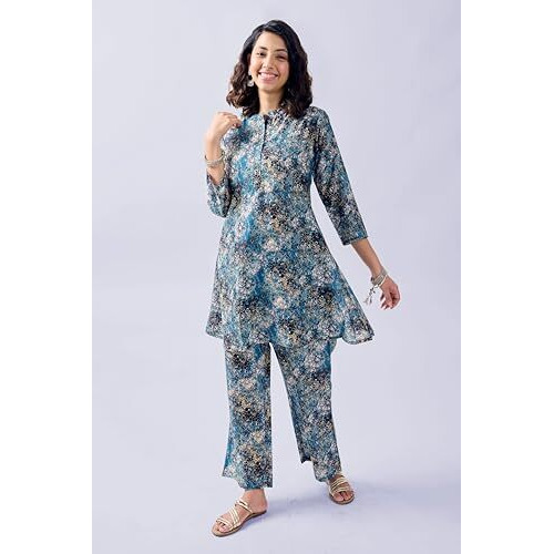 Toochki Kurti Set For Women | Cotton Ethnic Kurti Set For Women | Two Piece Ethnic Kurti Set | Kurti Set | Kurti Set Without Dupatta For Women | Kurti Set For Women Latest | Printed Kurti Set Blue