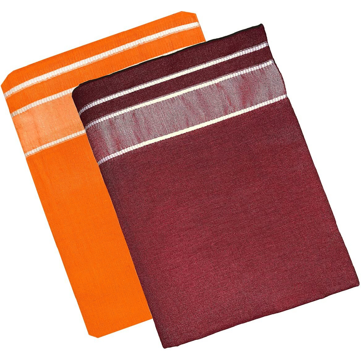 Prakasam Cotton Men's Kerala Style Premam Single (1.28X2.00 Mtrs) Colour (Pack Of 2) (Orange-Cherry) Dhoti