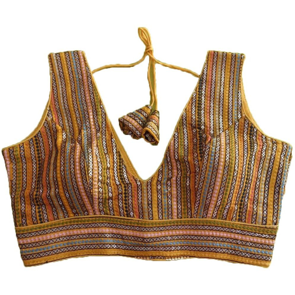 Vihu Fashion Women's Eimo Silk Solid Sleeveless Regular Blouse (Vf B Rimzim Gold 40