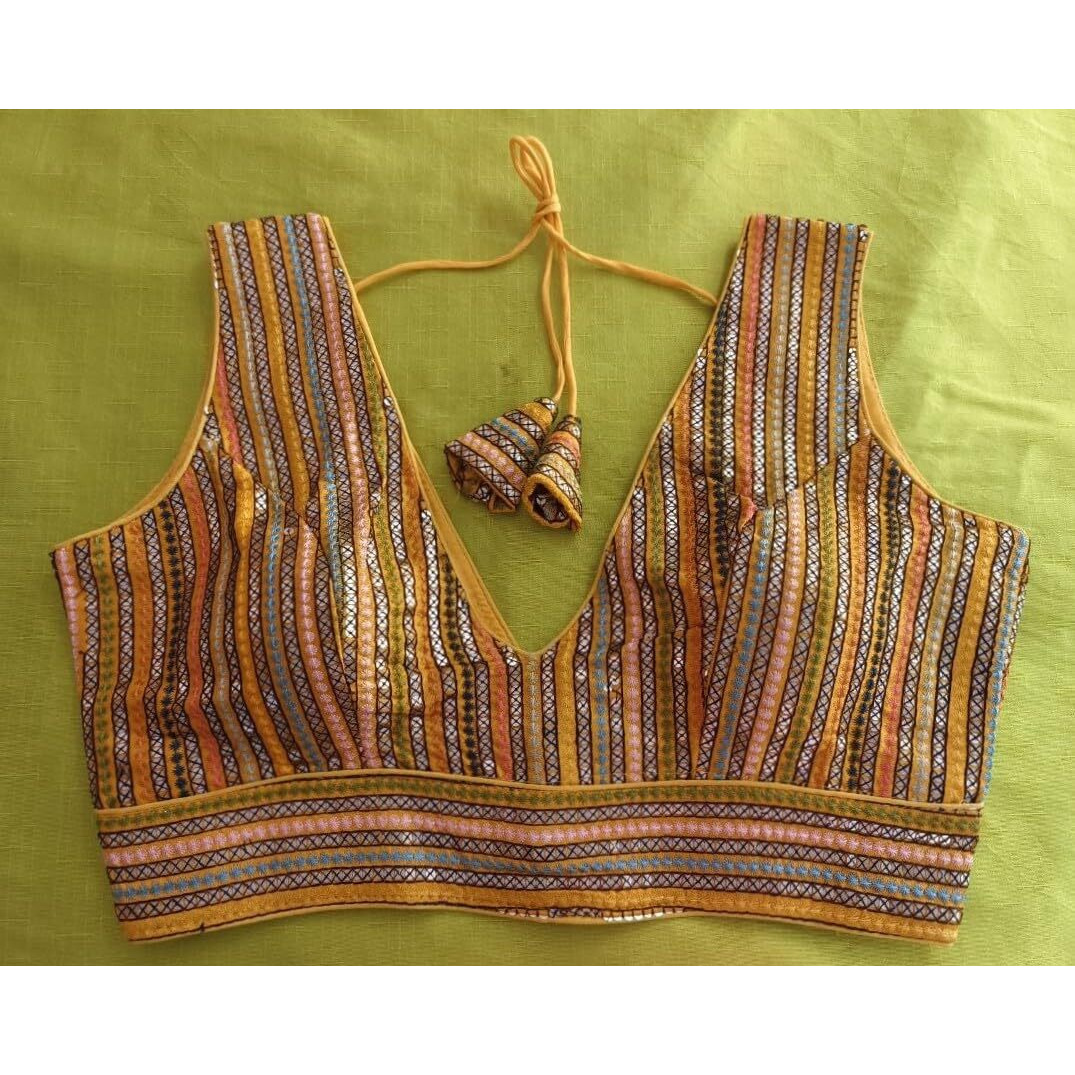 Vihu Fashion Women's Eimo Silk Solid Sleeveless Regular Blouse (Vf B Rimzim Gold 40