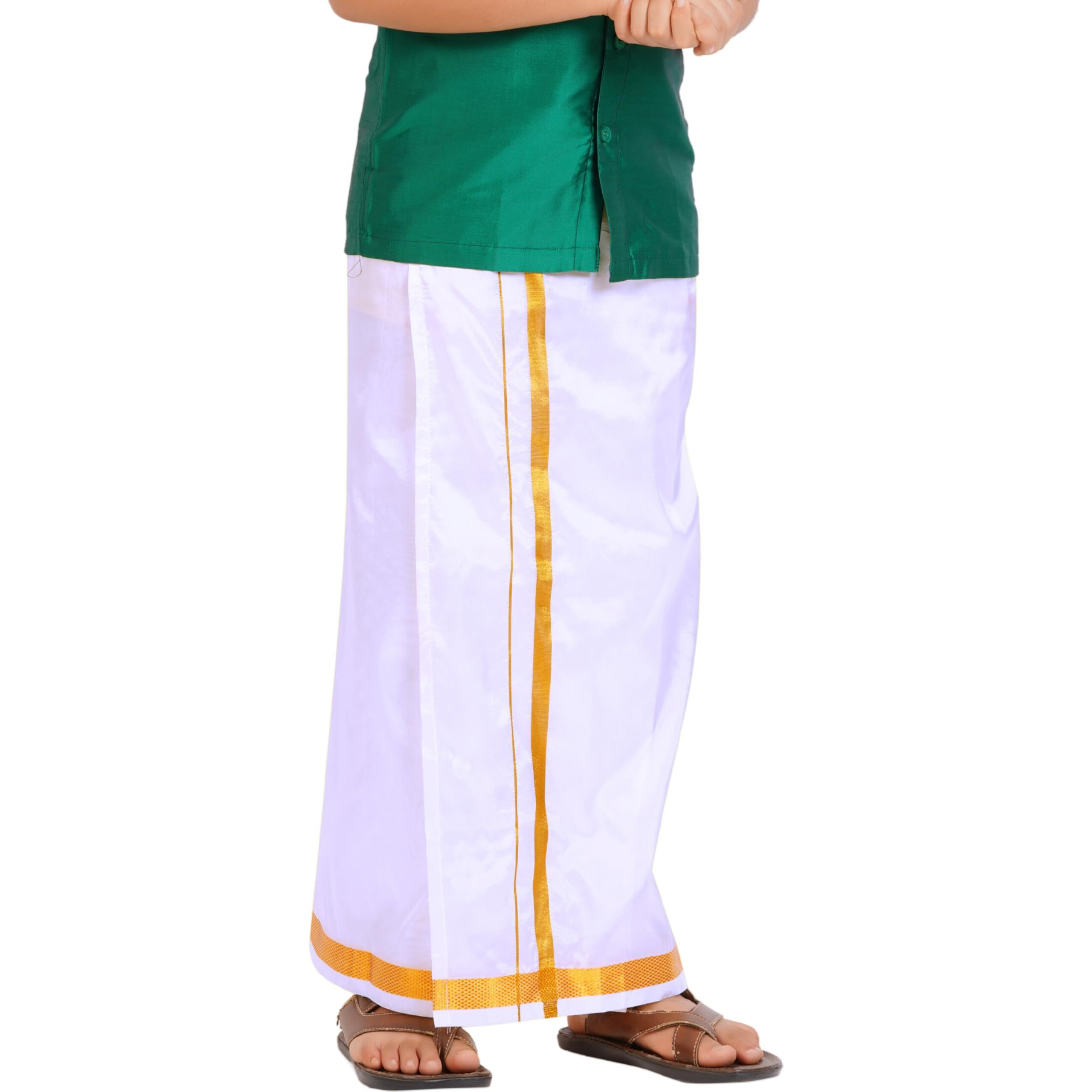 Prakasam Cotton Boys/Kids Art Silk Readymade Whiite Dhoties For Kids/Readymade Dhoties For Boys (9-10 Years)
