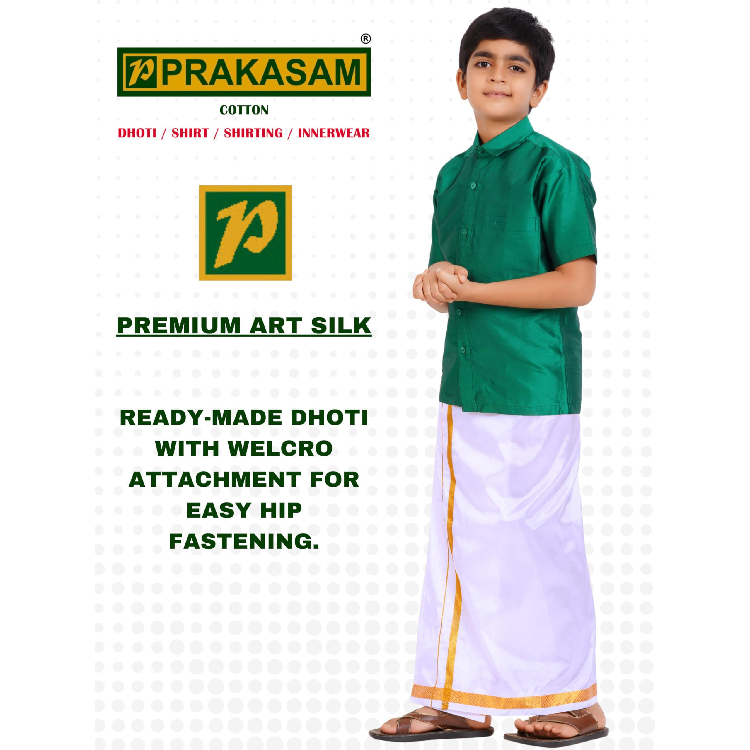 Prakasam Cotton Boys/Kids Art Silk Readymade Whiite Dhoties For Kids/Readymade Dhoties For Boys (9-10 Years)