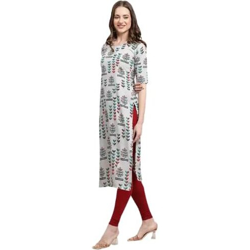 Pinkmint Women's Crepe Beige Color Floral Printed Straight Kurti (530340-S)