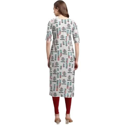 Pinkmint Women's Crepe Beige Color Floral Printed Straight Kurti (530340-S)