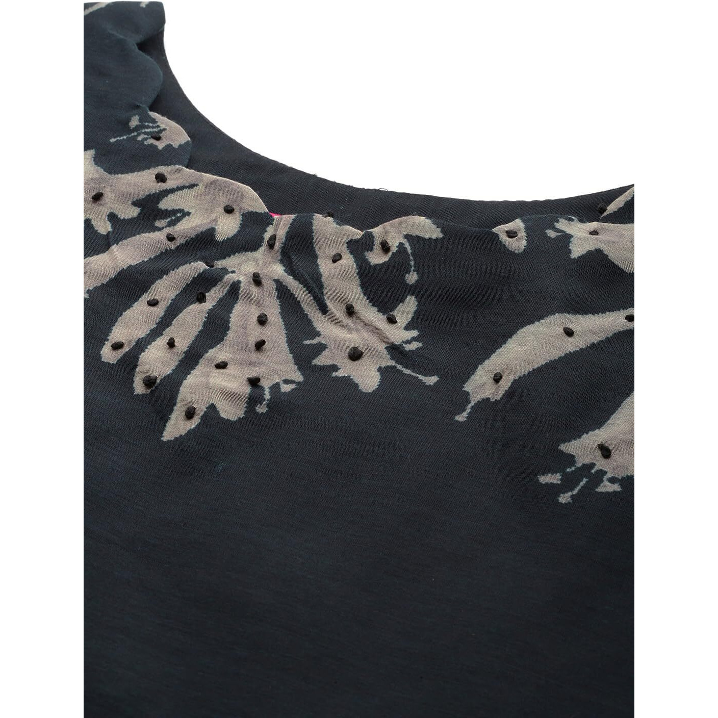 Varanga Women's Round Neck Floral Printed Embroidered Kurta Paired With Solid Bottom And French Knot Embroidered Dupatta