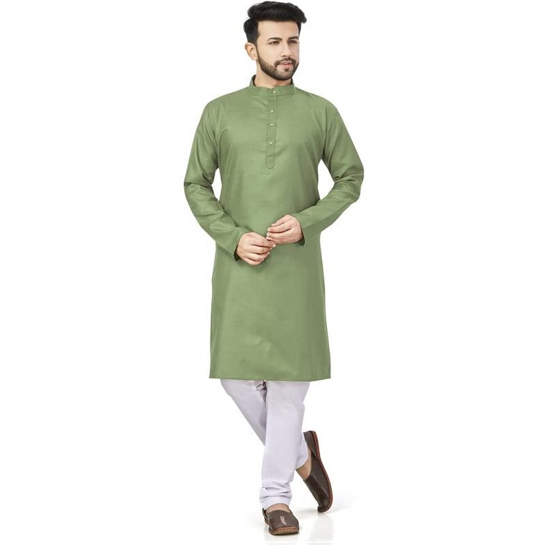 Be Active 100% Cotton Stylish Trendy Solid Pattern Full Sleeve Comfortable Men's Kurta Pyjama Set Gives Rich Look Rfsk0001_31_Set_M Light Green