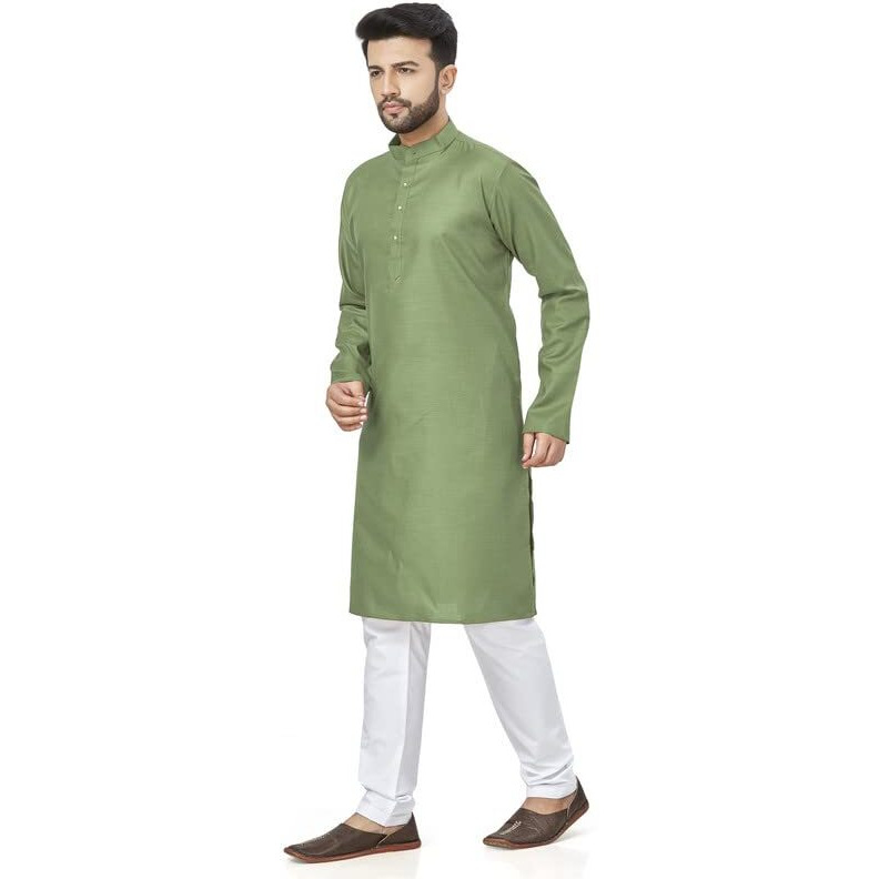 Be Active 100% Cotton Stylish Trendy Solid Pattern Full Sleeve Comfortable Men's Kurta Pyjama Set Gives Rich Look Rfsk0001_31_Set_M Light Green