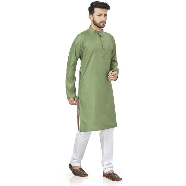 Be Active 100% Cotton Stylish Trendy Solid Pattern Full Sleeve Comfortable Men's Kurta Pyjama Set Gives Rich Look Rfsk0001_31_Set_M Light Green