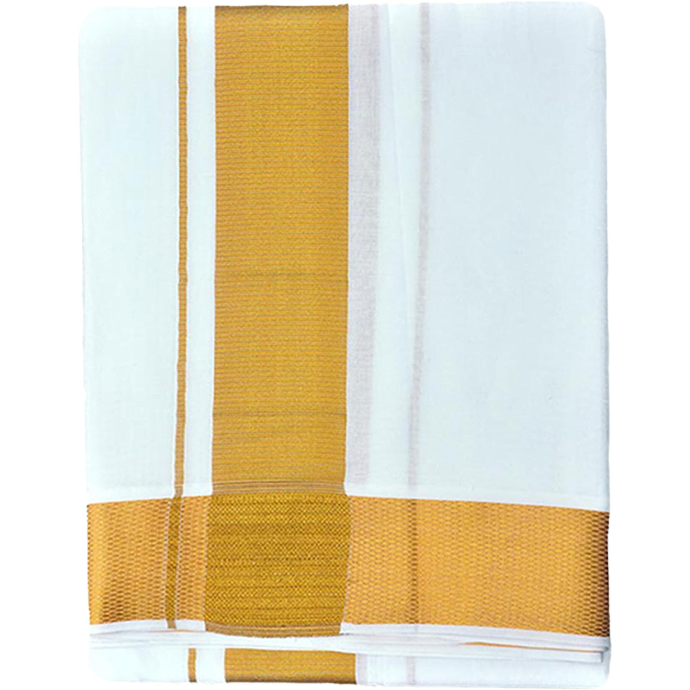Prakasam Cotton For Men's Jari Border Single White Dhoti(1.28X2.00 Mtrs) With Matching Towel (100K Jari Border)