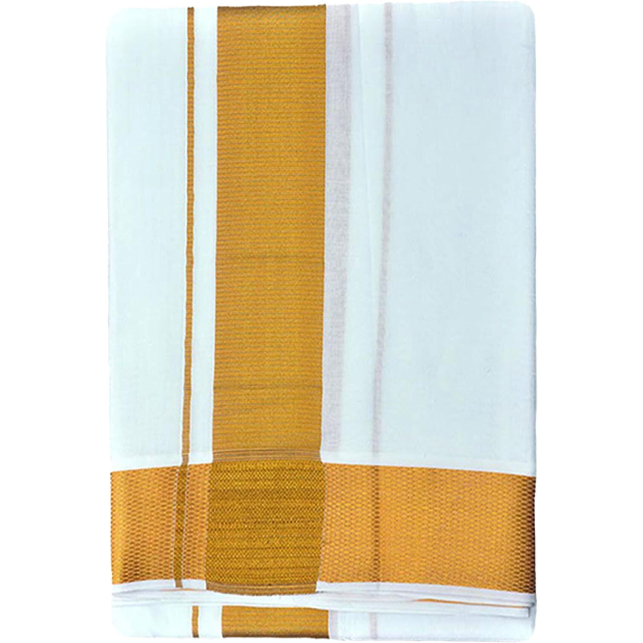 Prakasam Cotton For Men's Jari Border Single White Dhoti(1.28X2.00 Mtrs) With Matching Towel (100K Jari Border)