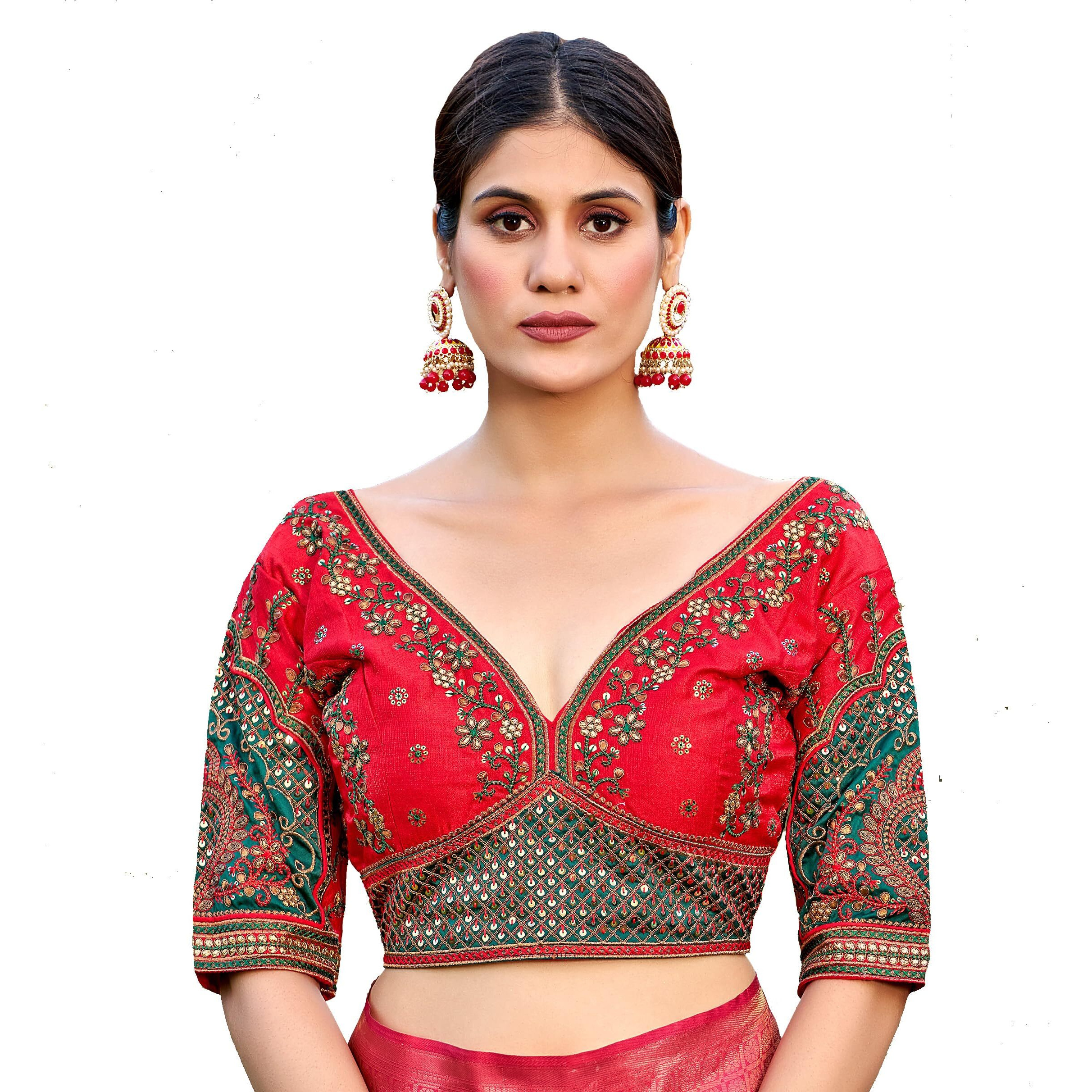 Vihu Fashion Embroidery Work Readymade Blouse (42, Red)