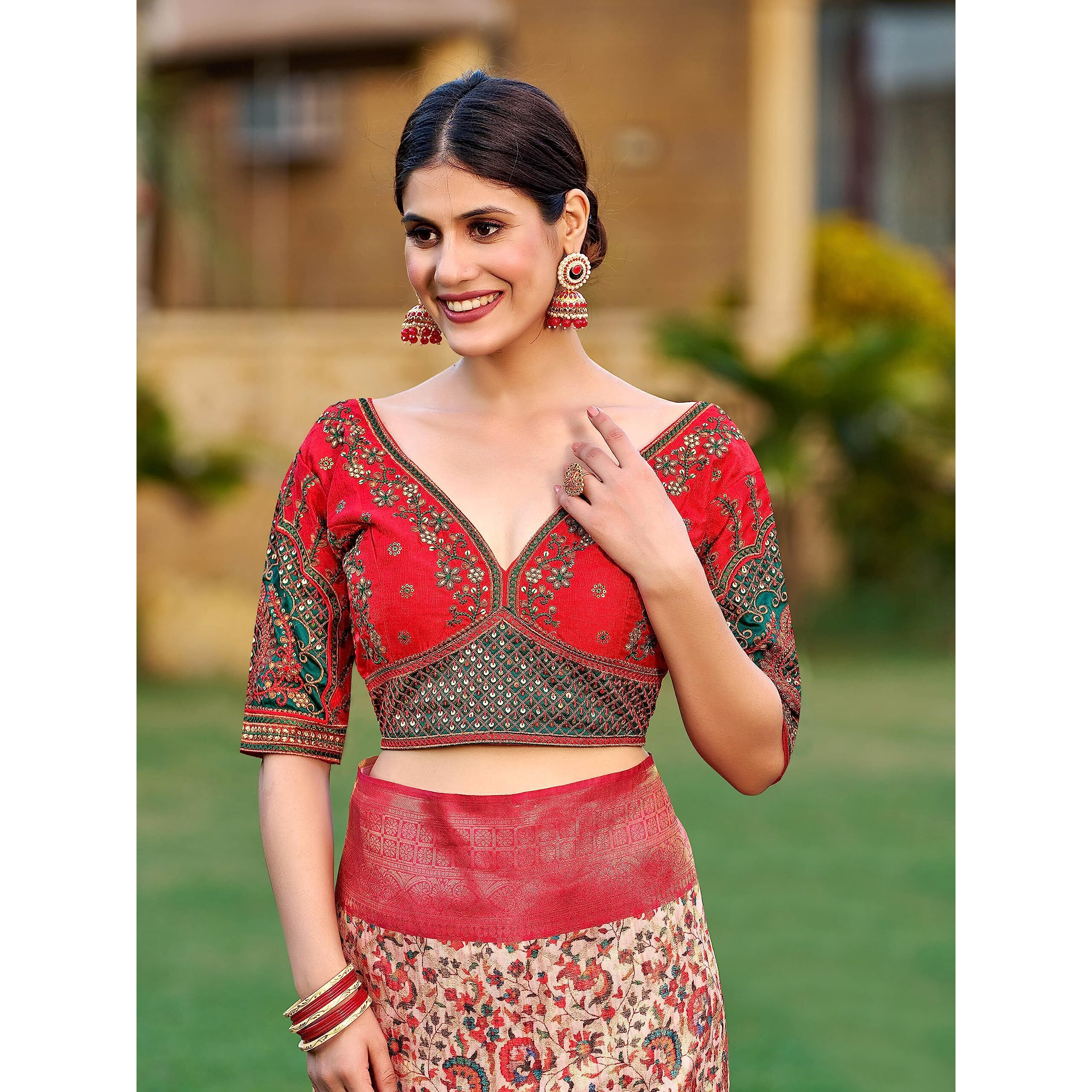 Vihu Fashion Embroidery Work Readymade Blouse (42, Red)