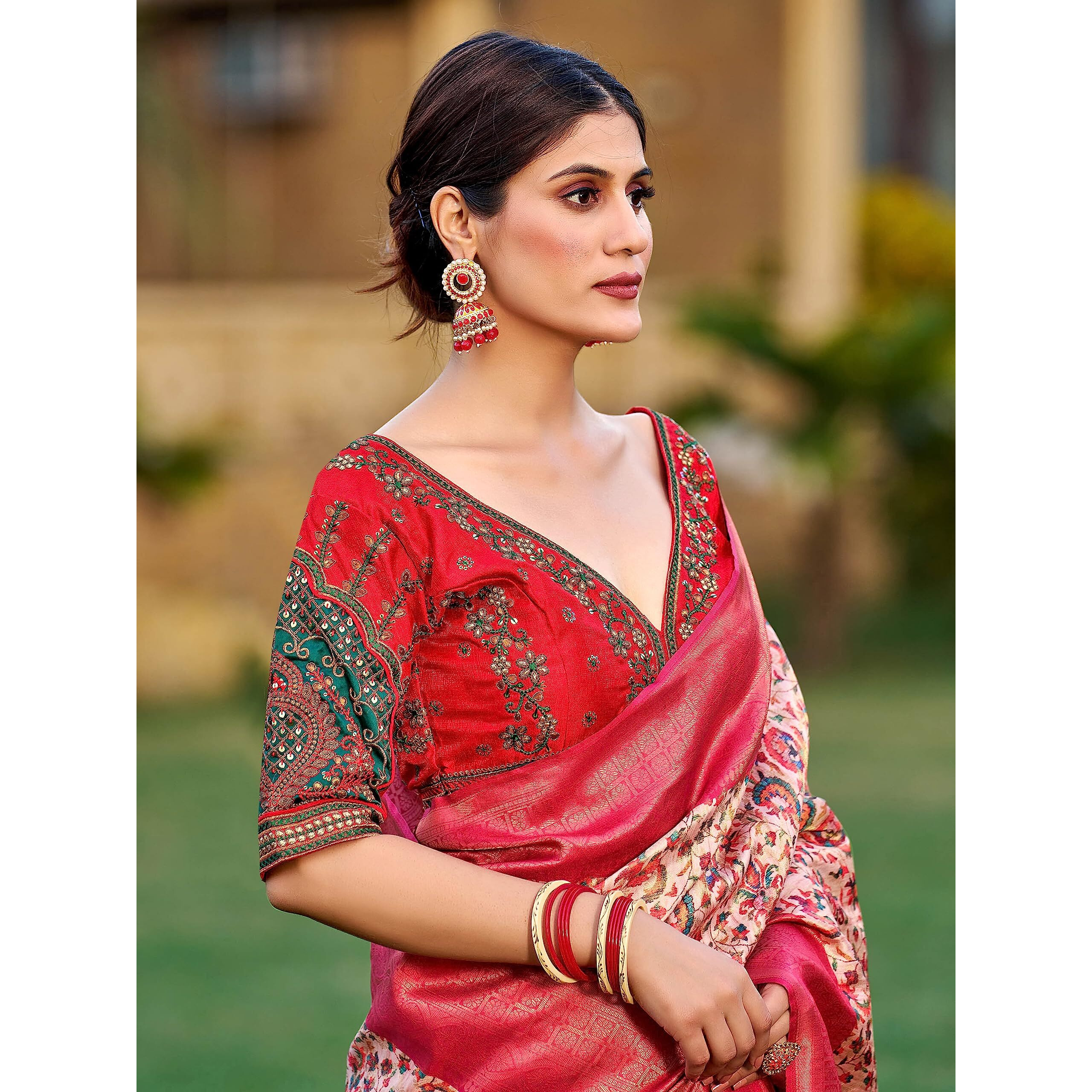 Vihu Fashion Embroidery Work Readymade Blouse (42, Red)