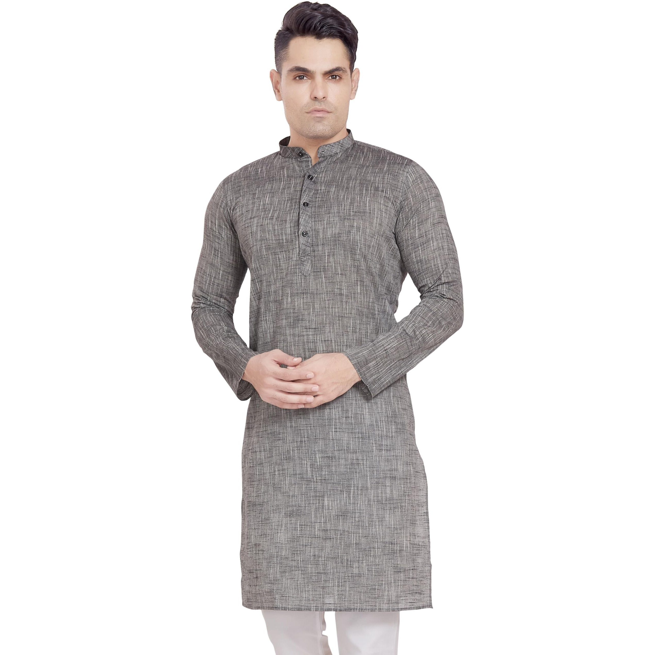 Divisive Men's Pure Cotton Only Regular Fit Long Kurta (Dkrt321_Xl_Ash Grey)