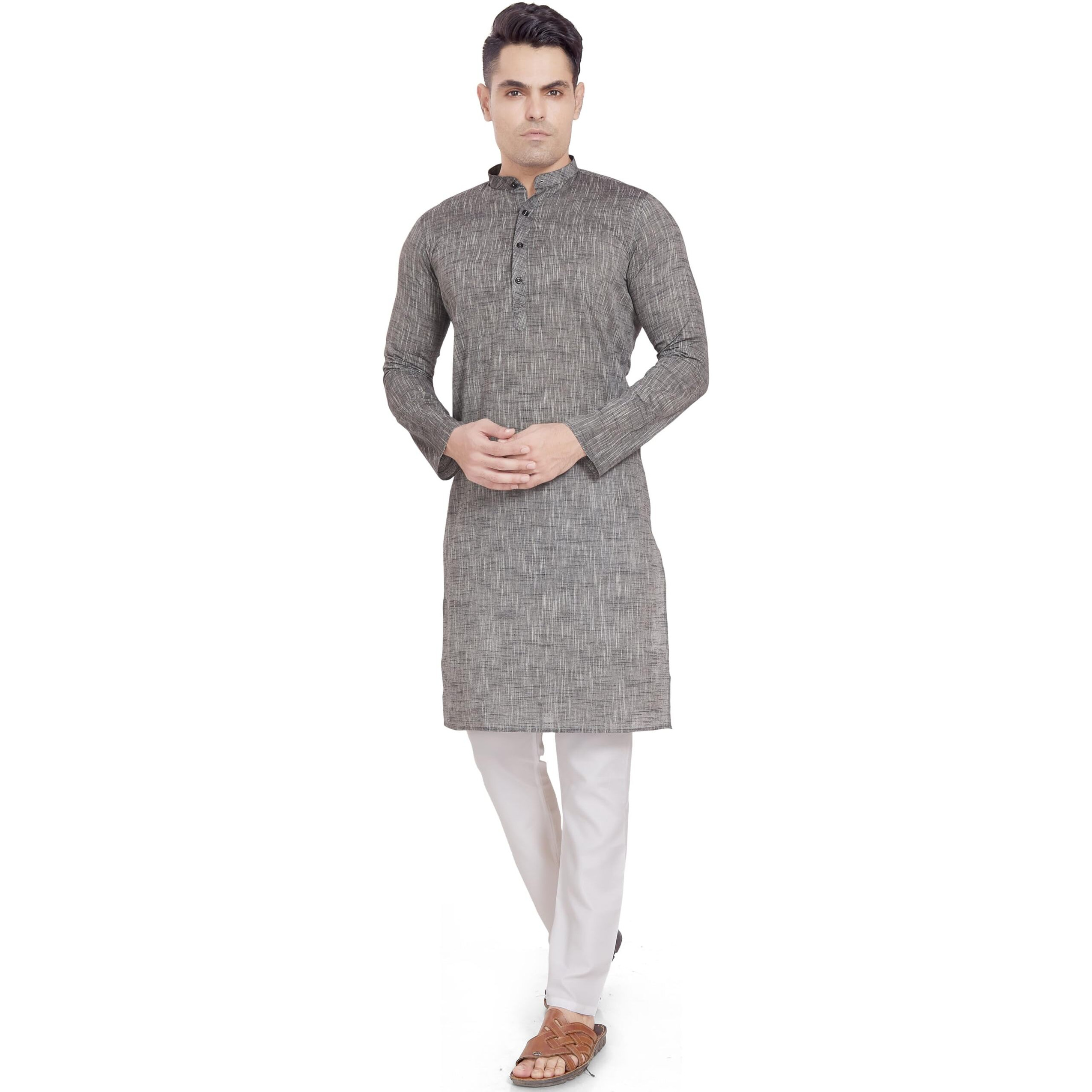 Divisive Men's Pure Cotton Only Regular Fit Long Kurta (Dkrt321_Xl_Ash Grey)