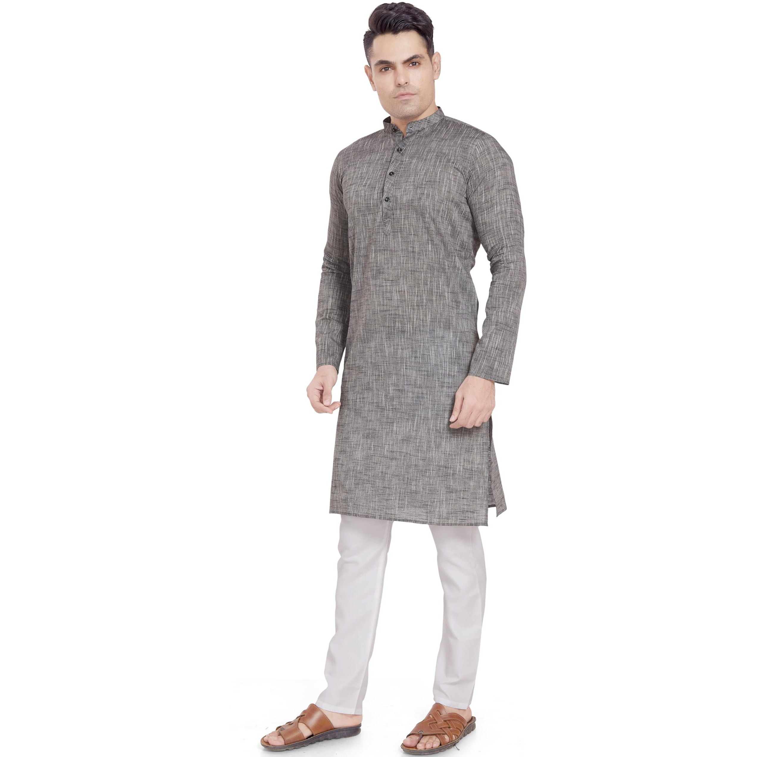 Divisive Men's Pure Cotton Only Regular Fit Long Kurta (Dkrt321_Xl_Ash Grey)
