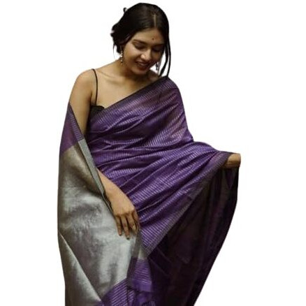 Flosive Women's Kanjivaram Pure Zari Woven Soft Silk Saree Multi Color With Blouse Piece (Purple)
