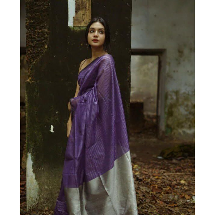 Flosive Women's Kanjivaram Pure Zari Woven Soft Silk Saree Multi Color With Blouse Piece (Purple)