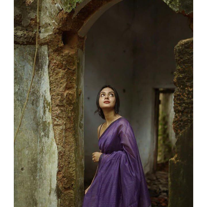 Flosive Women's Kanjivaram Pure Zari Woven Soft Silk Saree Multi Color With Blouse Piece (Purple)