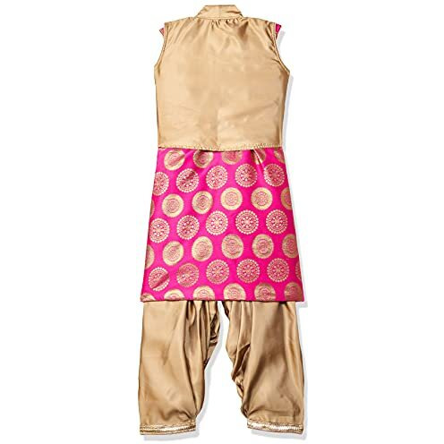 Aarika Girl's Silk Salwar Suit Set (Pt-18306_Rani, Gold_32)
