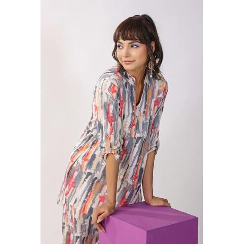 Nermosa Women Co-Ords Set For Women | Kurta Sets | Kurta Pant Set | Coordinate Set | Summer Suit | Printed Short Kurti With Pant Set | (In, Alpha, S, Pink)