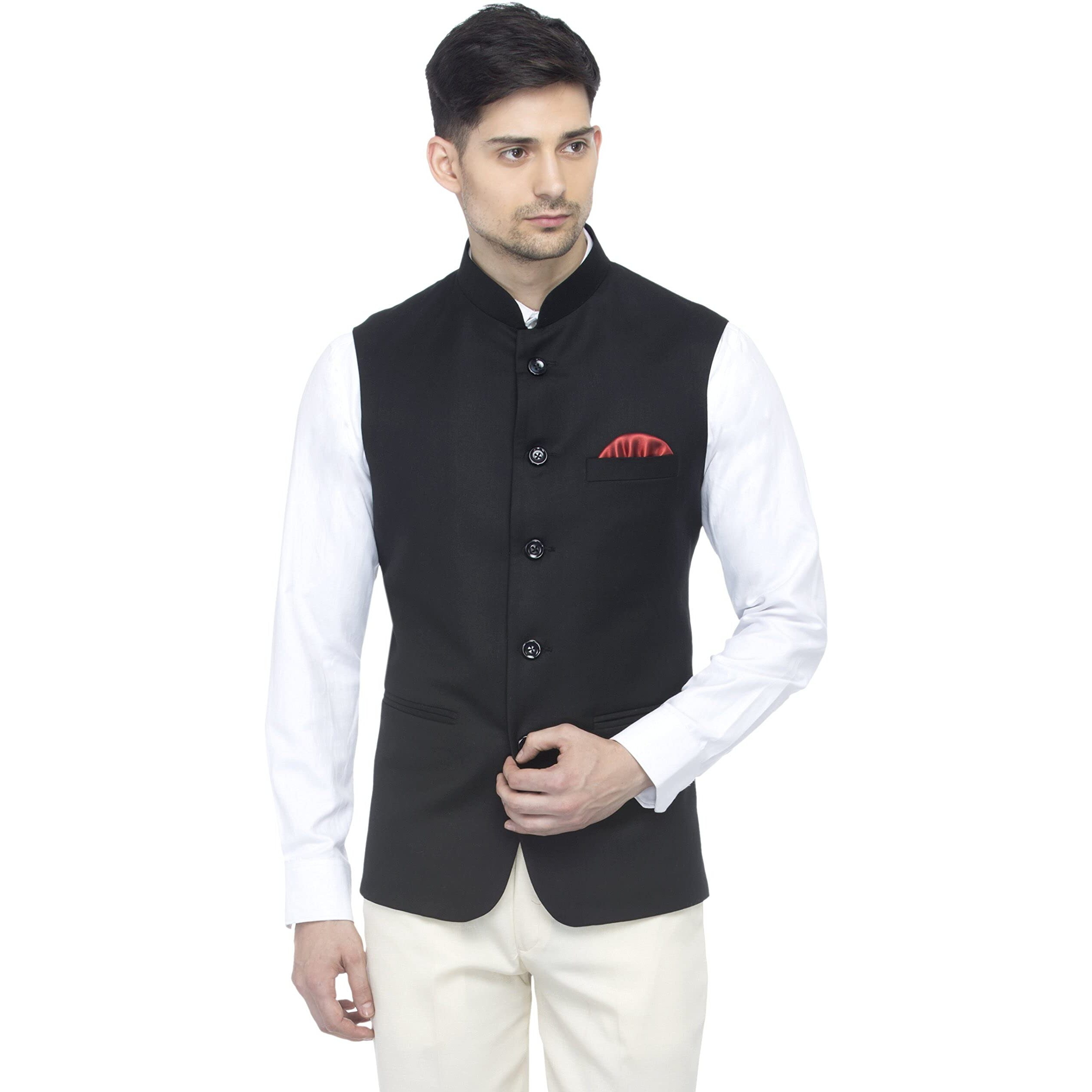 Favoroski Bandhgala Sleeveless Jackets Ethnic Men's Wear Waistcoat (Black_42)