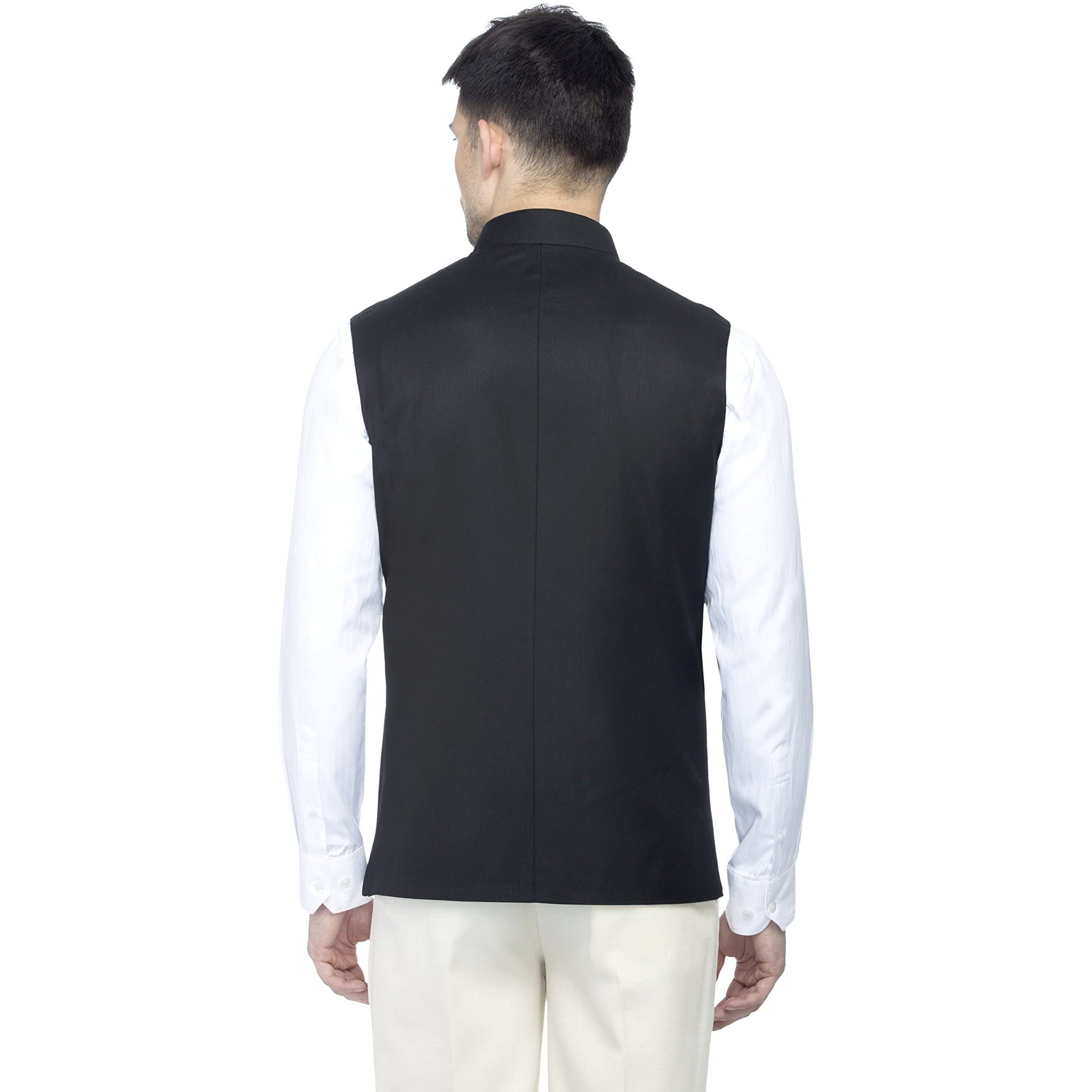 Favoroski Bandhgala Sleeveless Jackets Ethnic Men's Wear Waistcoat (Black_42)