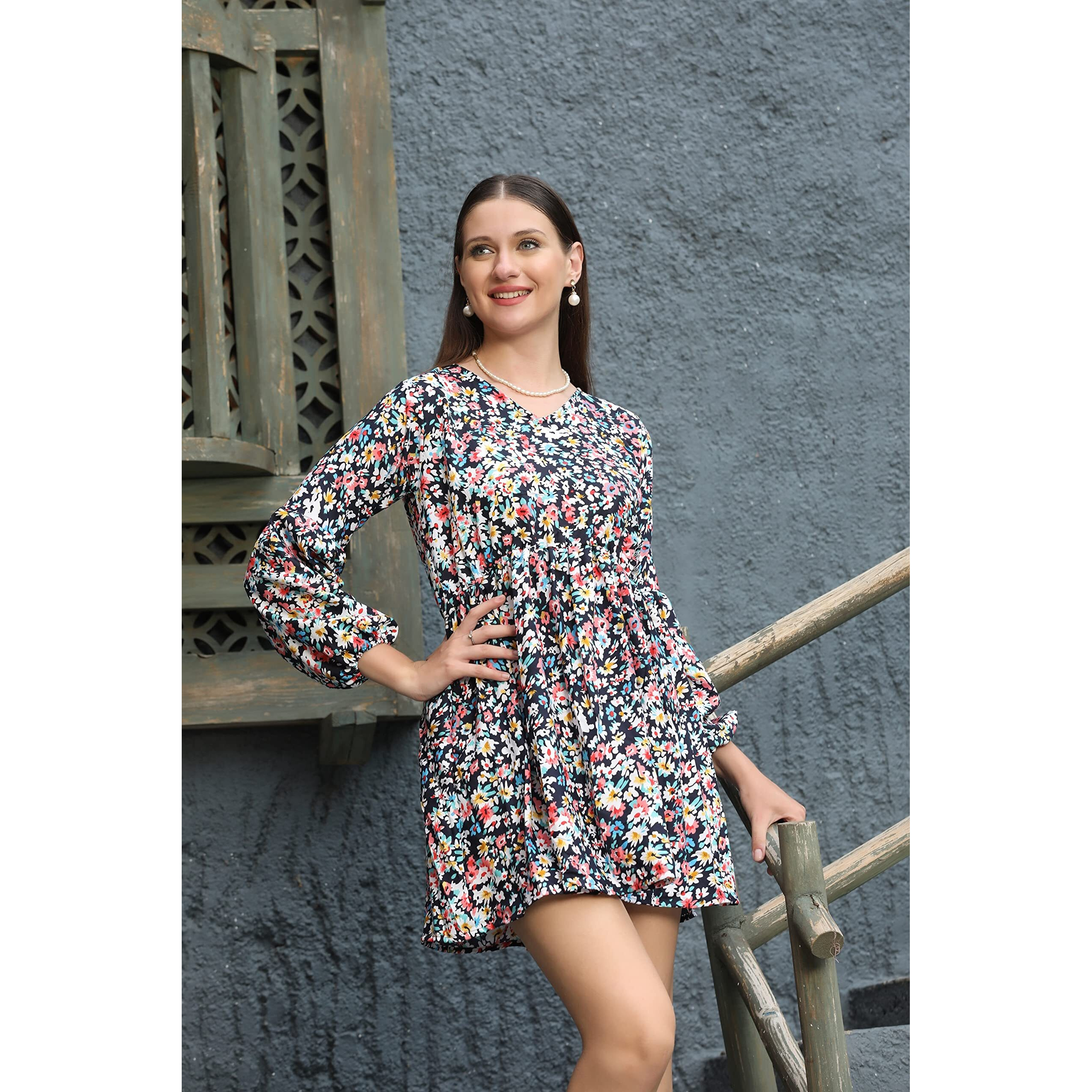 Dhruvi Trendz Womens Lycra Women Western Dresses Regular Fit A-Line (Dupli-D-Wd-1002_Black_M)