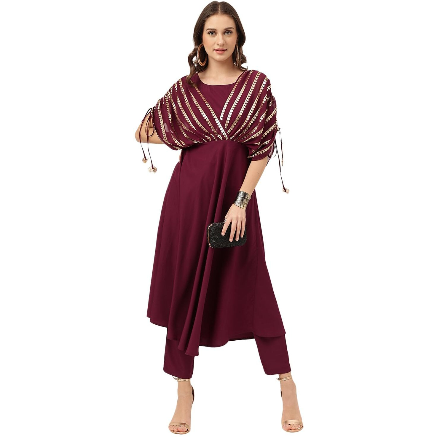 Fiorra Women's Purple Poly Crepe A-Line Kurta With Pant Set0088-Xl