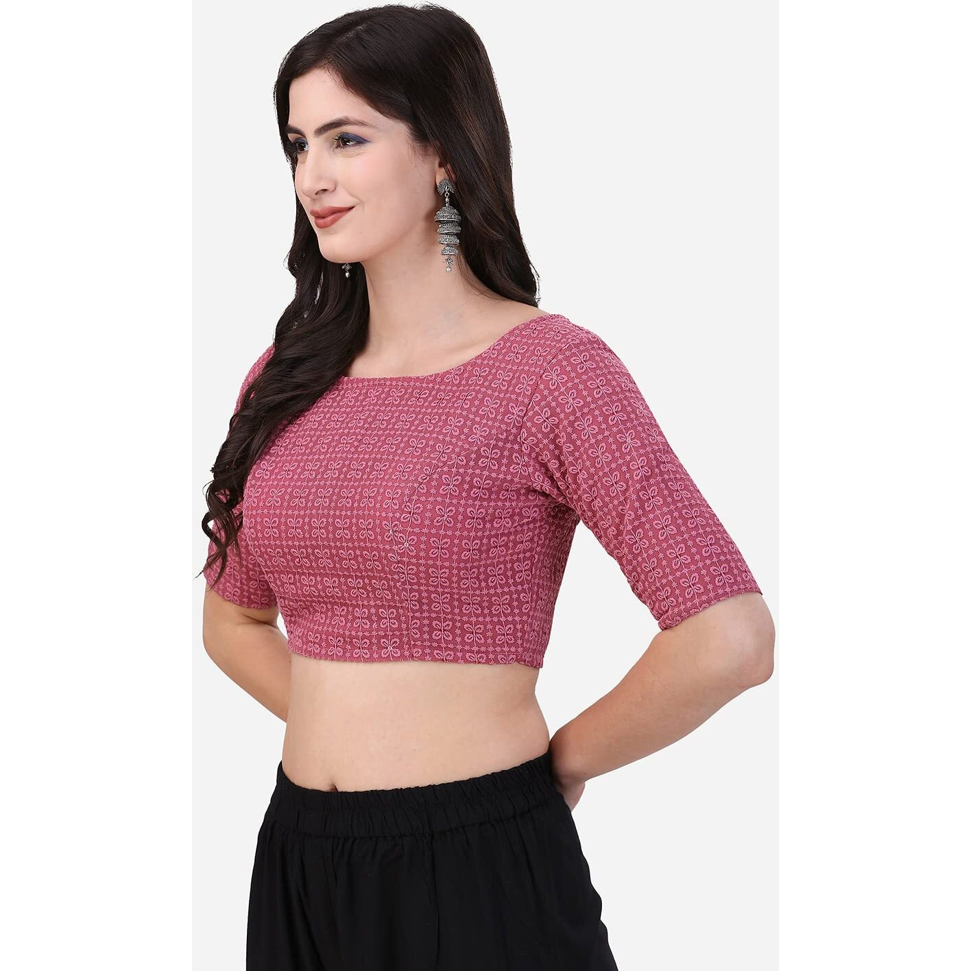 Oomph Traditional Cotton Schiffli Fabric Blouse For Women |Elbow Length Sleeves | Wedding & Festival Wear | Comfortable & Trendy Ethnic Wear | Readymade Blouse For Saree & Lehenga