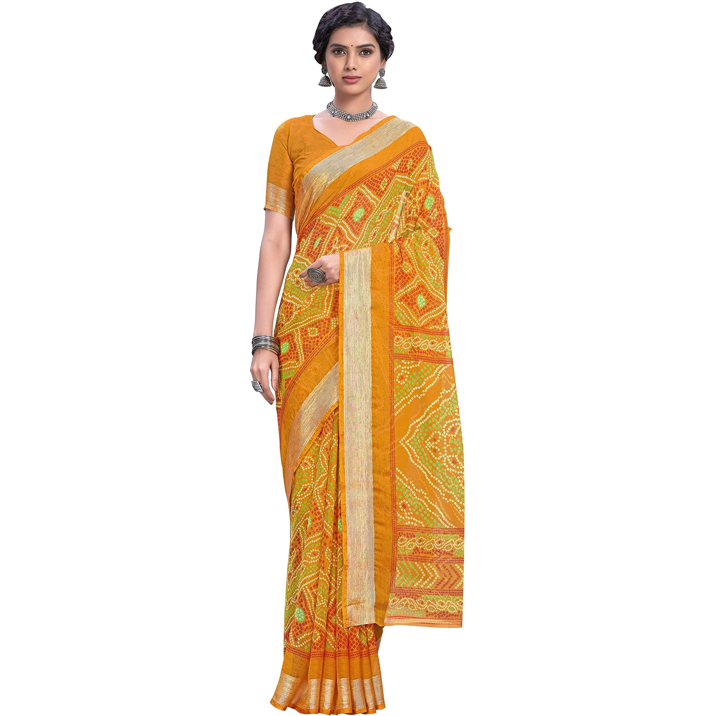 Glory Sarees Womens Bandhani Chiffon Saree (Toran103_Yellow)