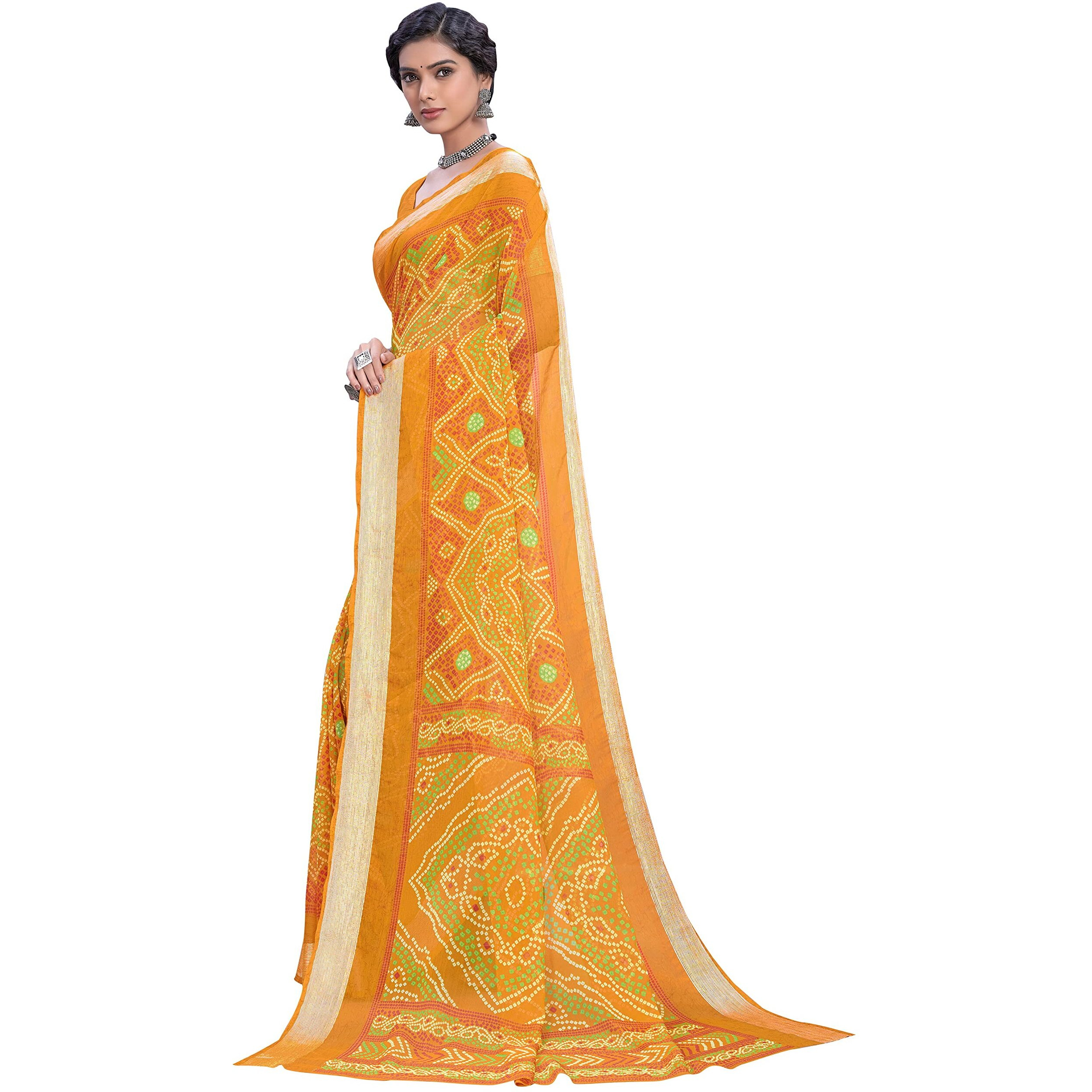 Glory Sarees Womens Bandhani Chiffon Saree (Toran103_Yellow)
