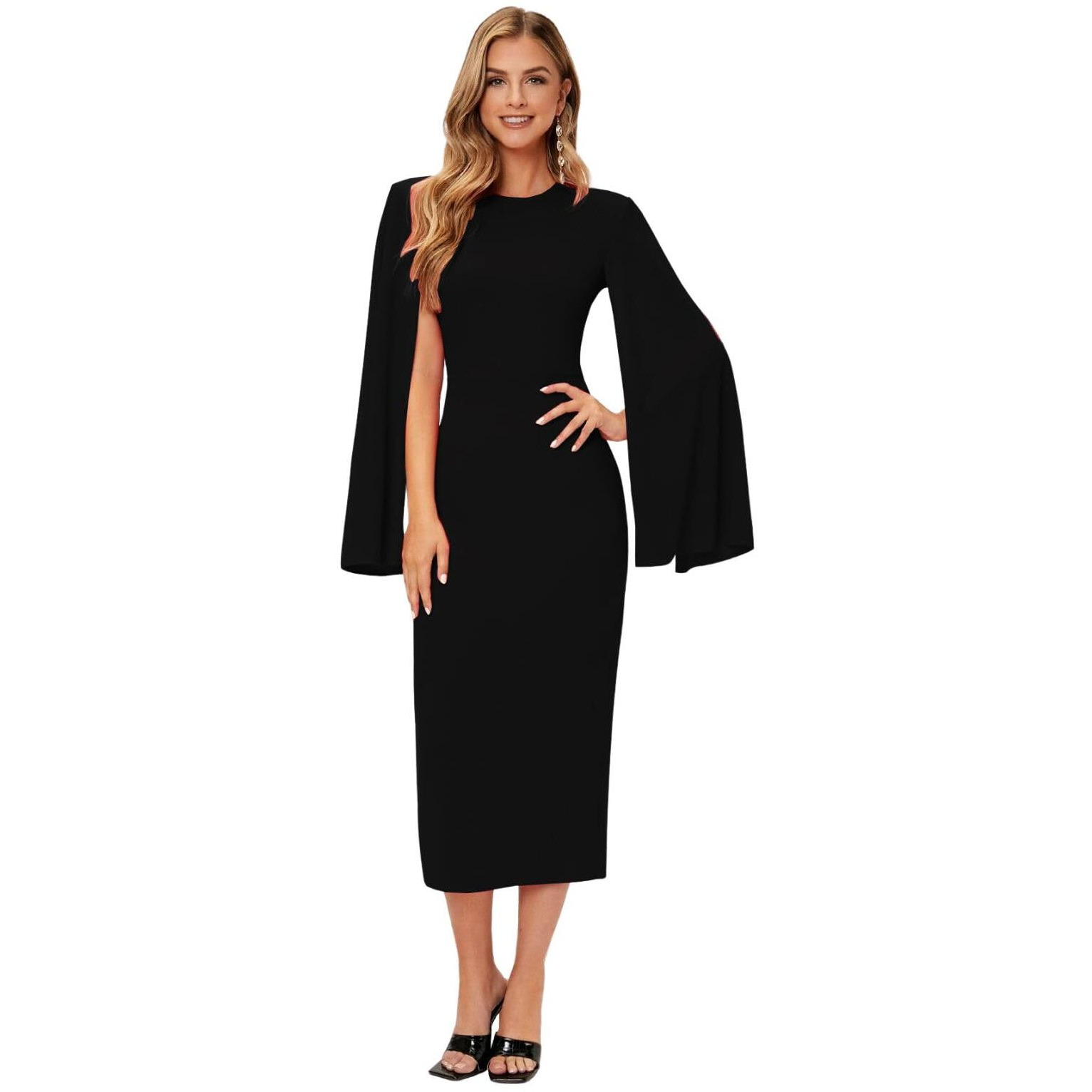 Greciilooks Lycra Standard Length One Piece Maxi Bodycon Dresses Midi Dress For Women (Gl-Wd1174_Black_L)