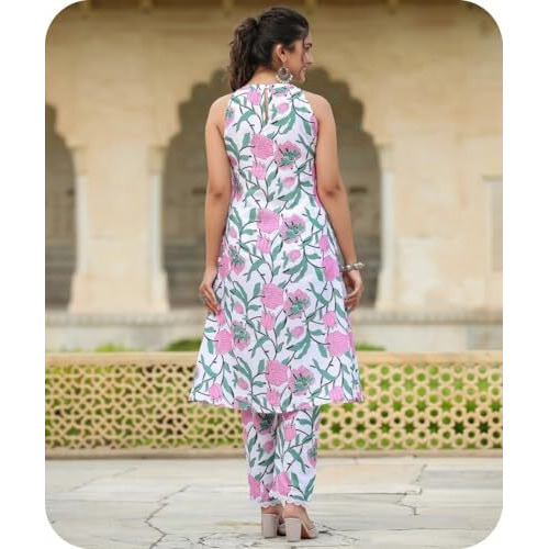 Greciilooks Women Rayon A-Line Regular Fit Kurta Set (Pink, X-Large)