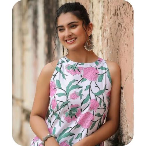 Greciilooks Women Rayon A-Line Regular Fit Kurta Set (Pink, X-Large)