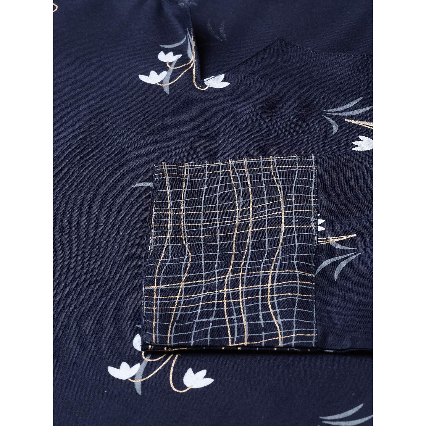 Idalia Women's Navy Blue Khari Gold Print Rayon Kurta Set (Navy Blue, Xl)